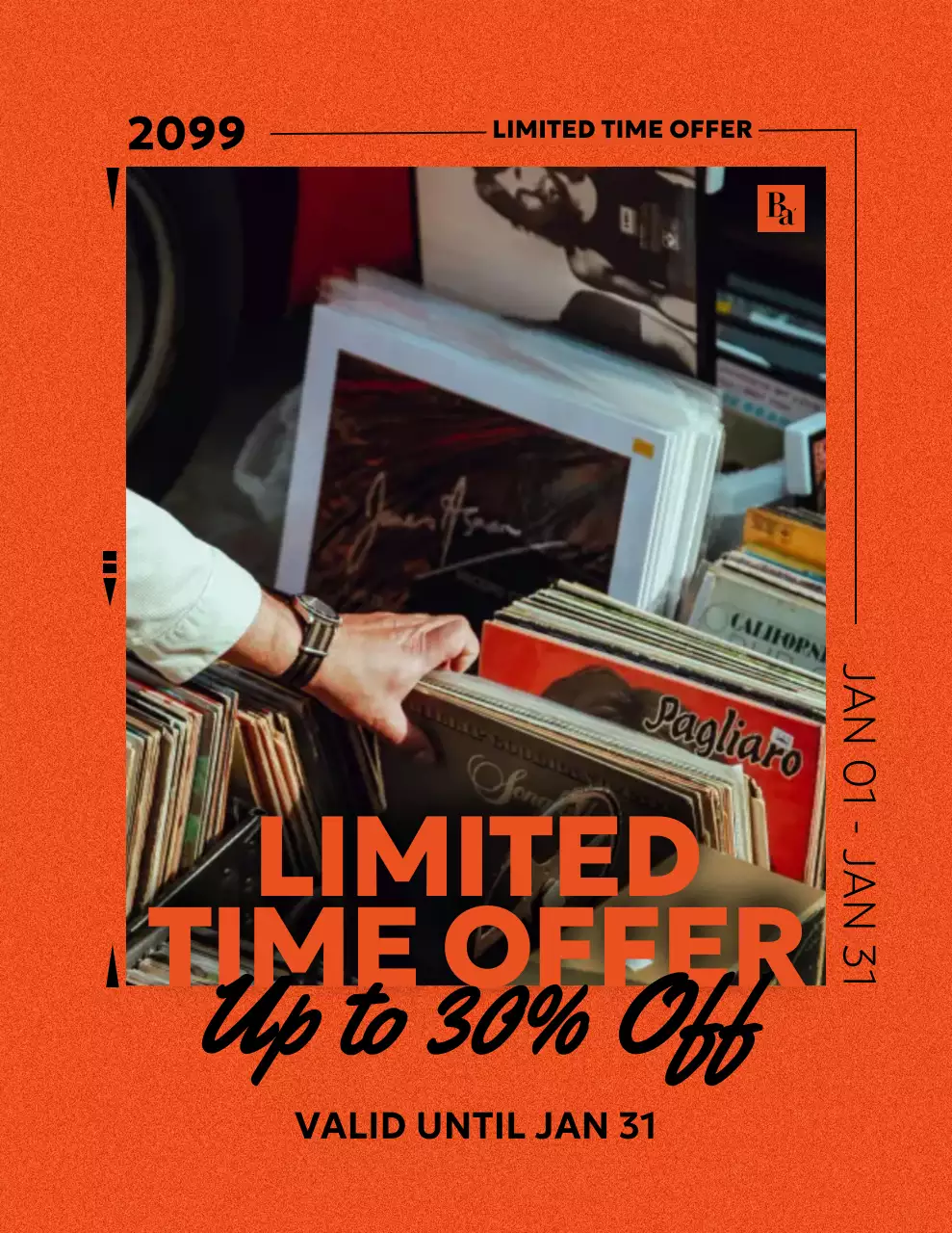 오렌지색 레트로 바이닐 할인 행사