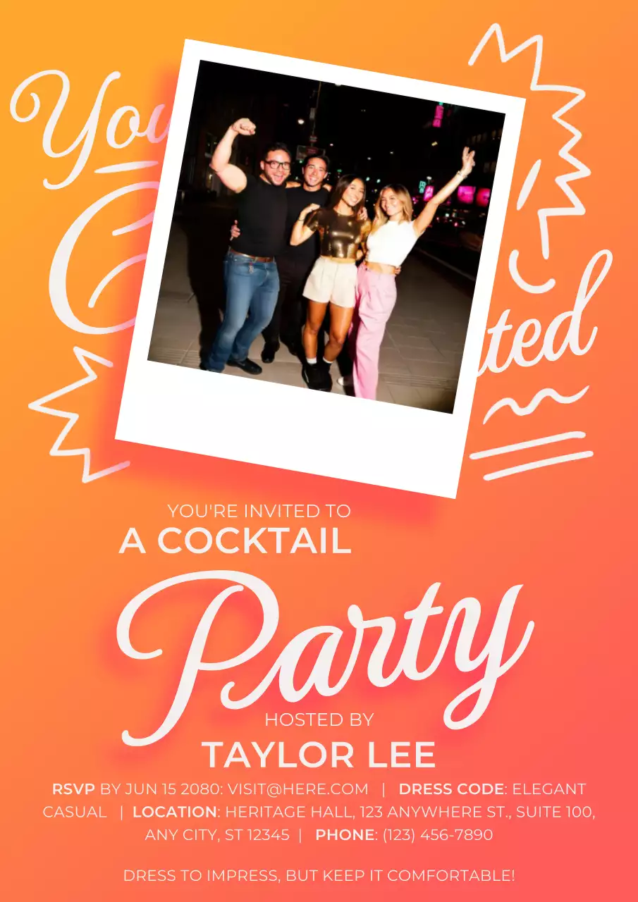 Orange Trendy Cocktail Invitation Poster