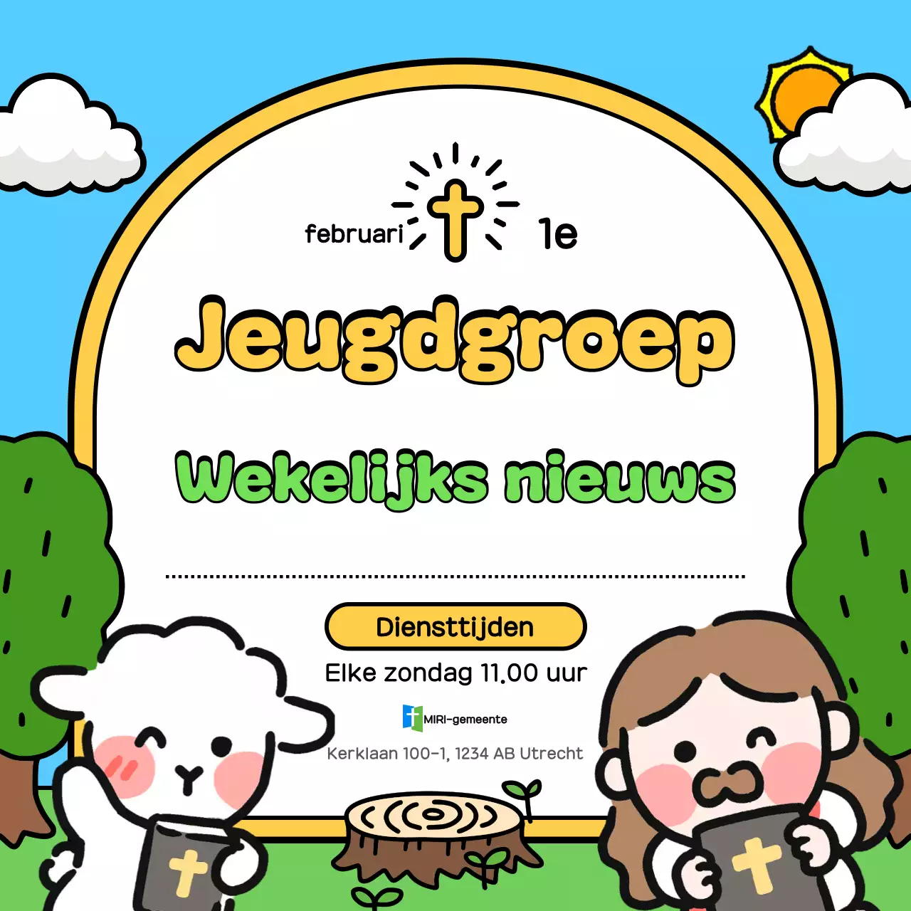 Hemelsblauwe schattige aanbiddingsgids voor de jeugdgroep