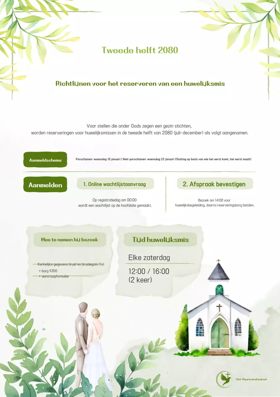 Groene en eenvoudige reserveringsgids voor bruiloften