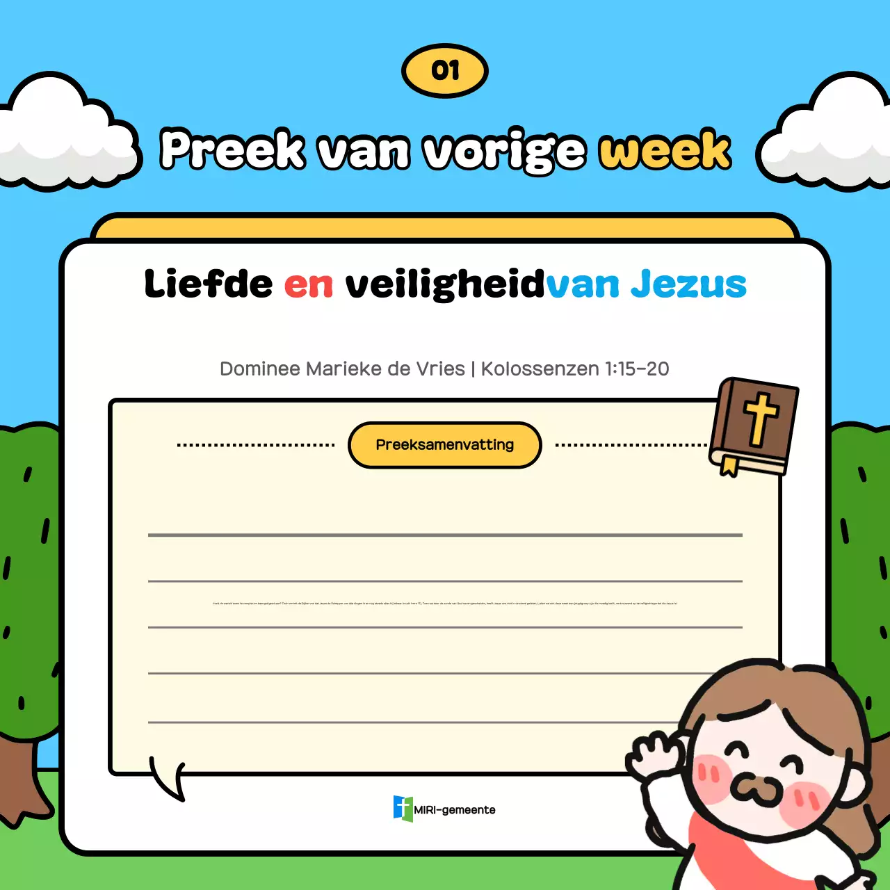 Hemelsblauwe schattige aanbiddingsgids voor de jeugdgroep