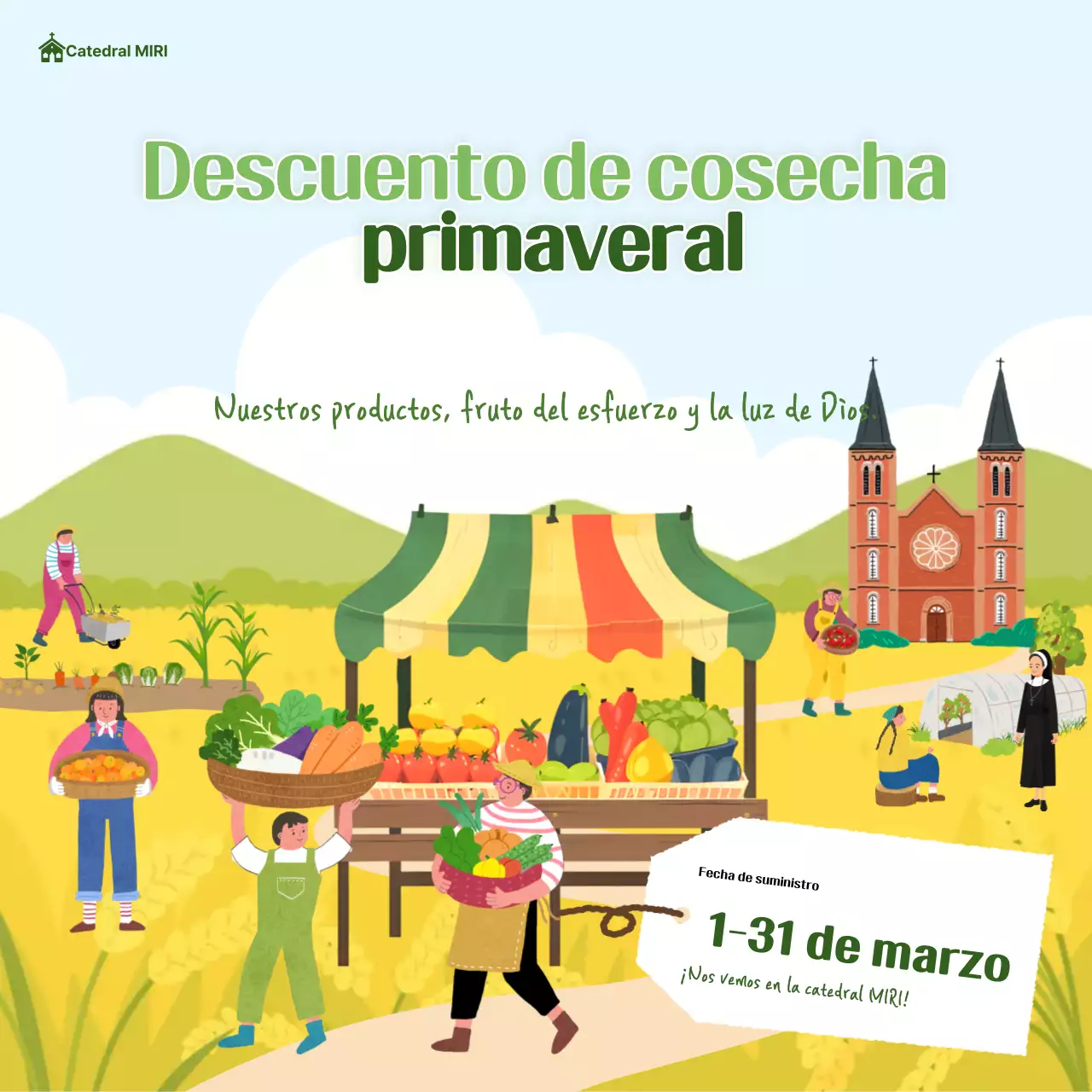 Evento de descuento en productos agrícolas ecológicos y bonitos.