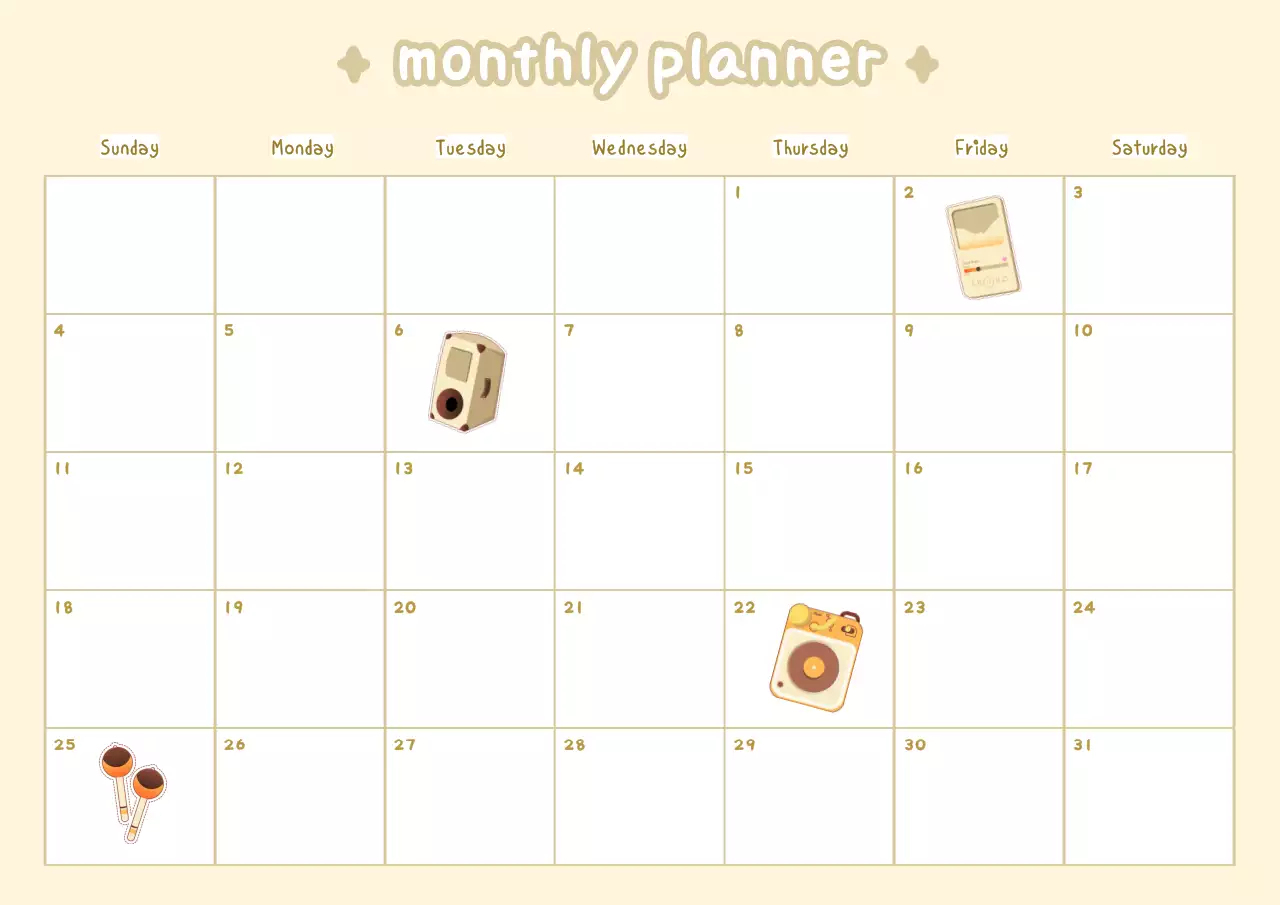 beige cute monthly planner schedule