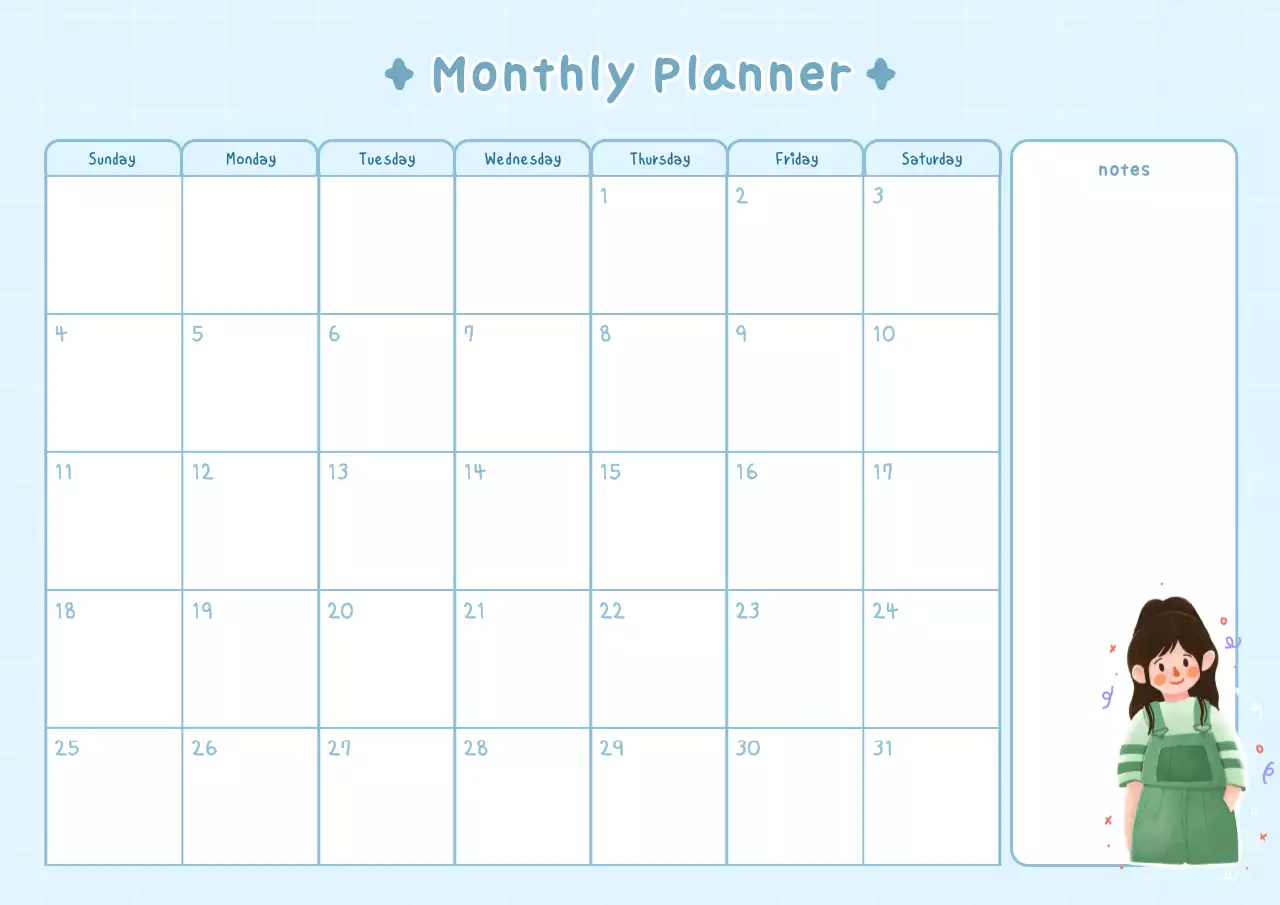 blue monthly planner schedule