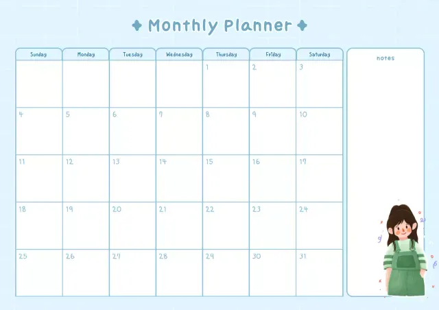 blue monthly planner schedule