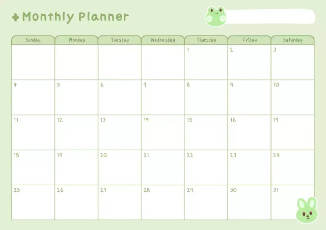 cute monthly planner calendar