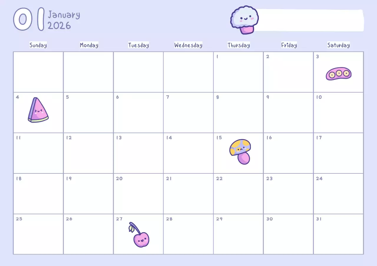 purple playful monthly calendar planner