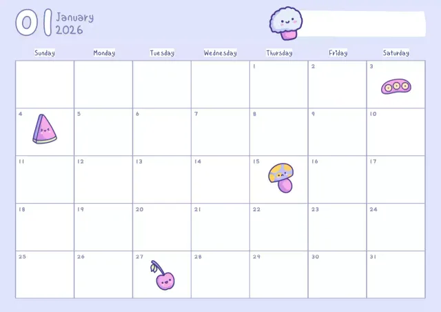purple playful monthly calendar planner