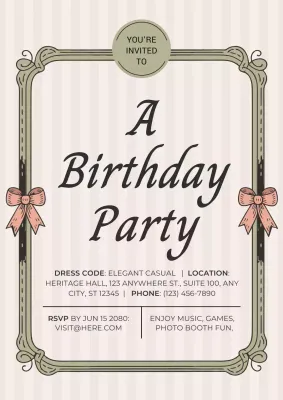 Beige Vintage Birthday Invitation Poster
