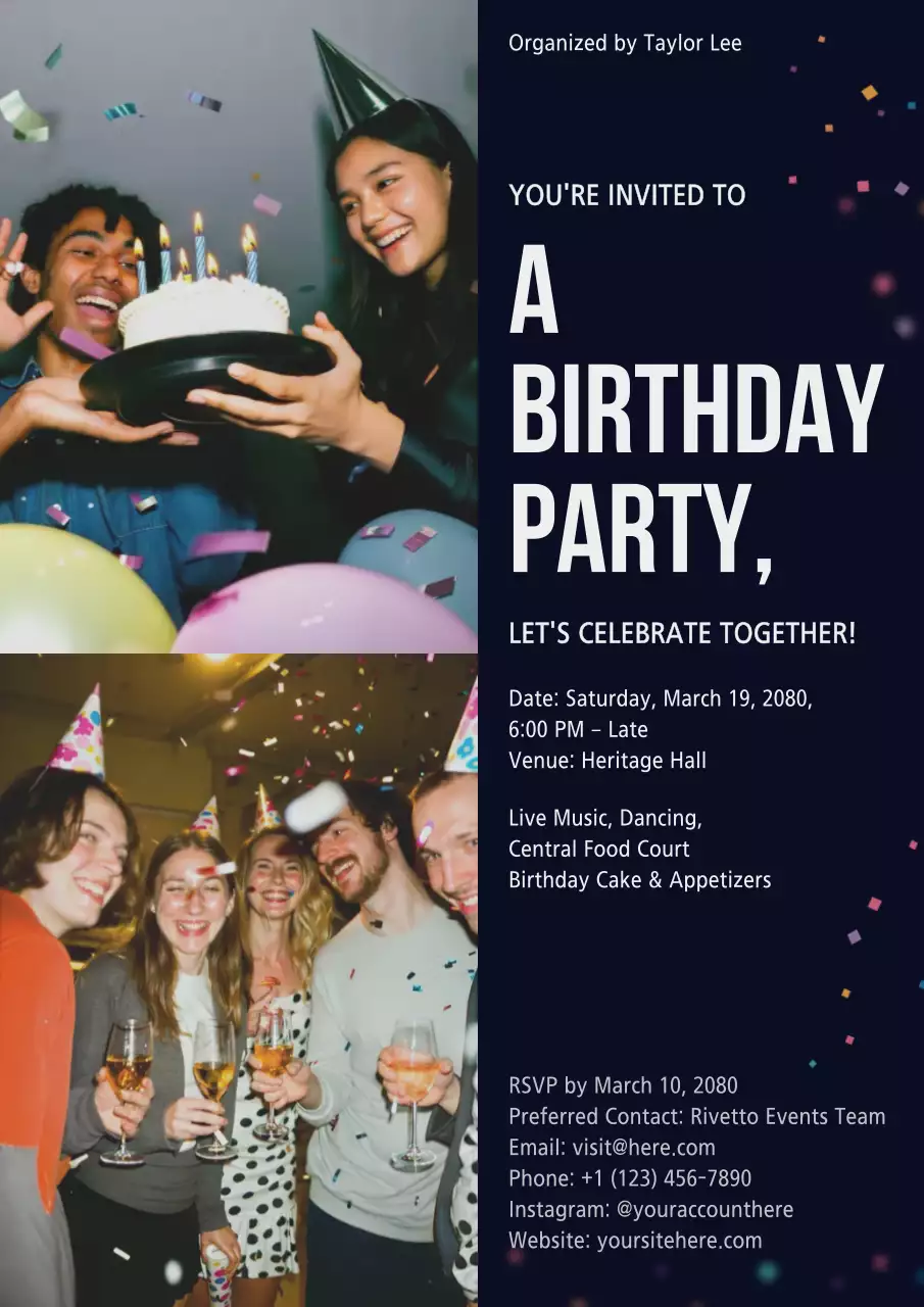 Navy Modern Birthday Invitation Poster