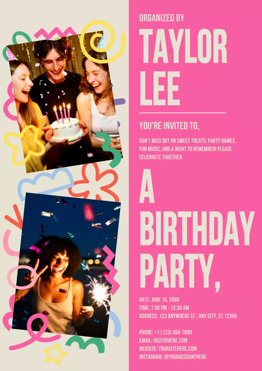 Pink Retro Birthday Invitation Poster