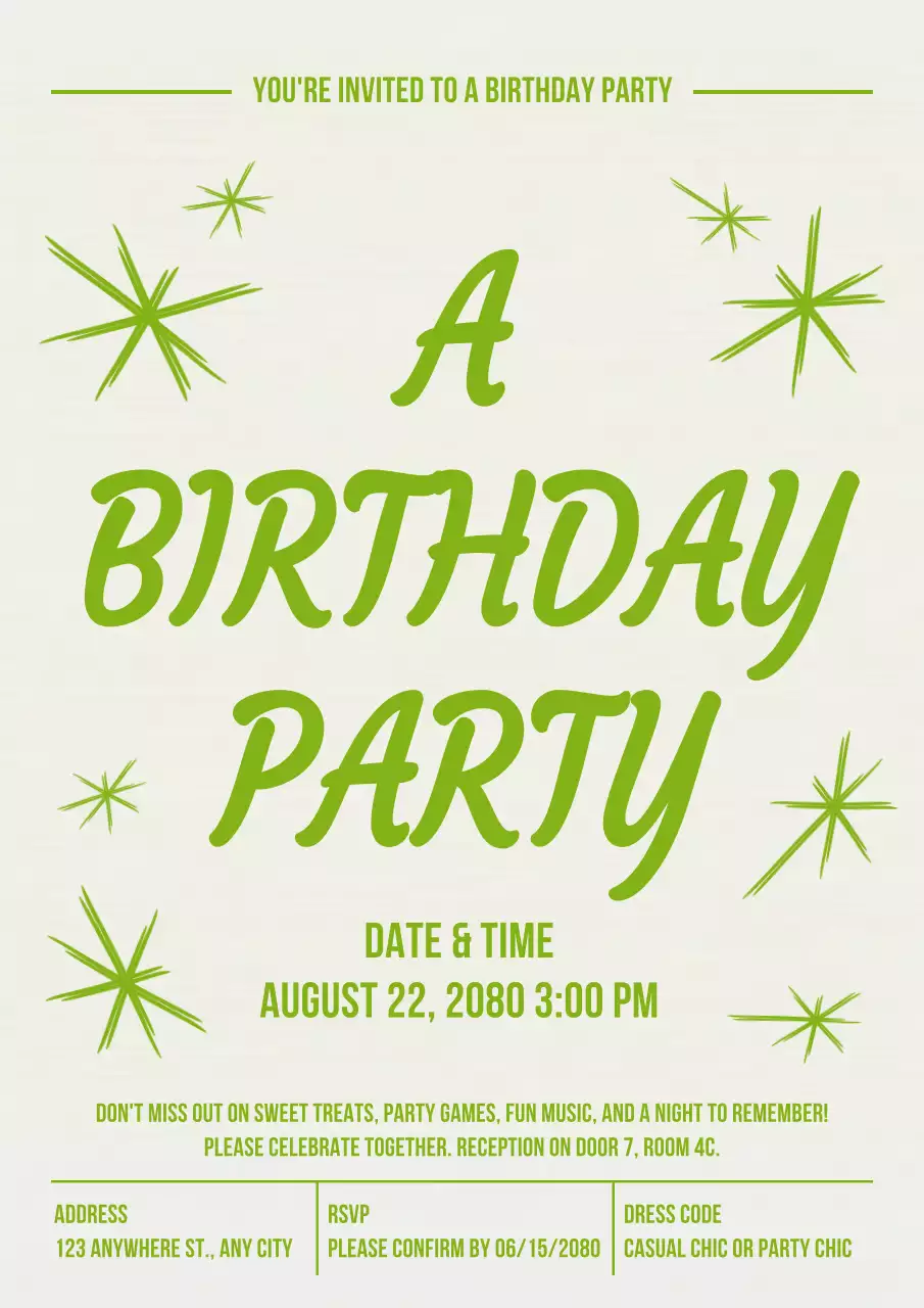 Poster thiệp mời sinh nhật phong cách retro màu xanh lá cây