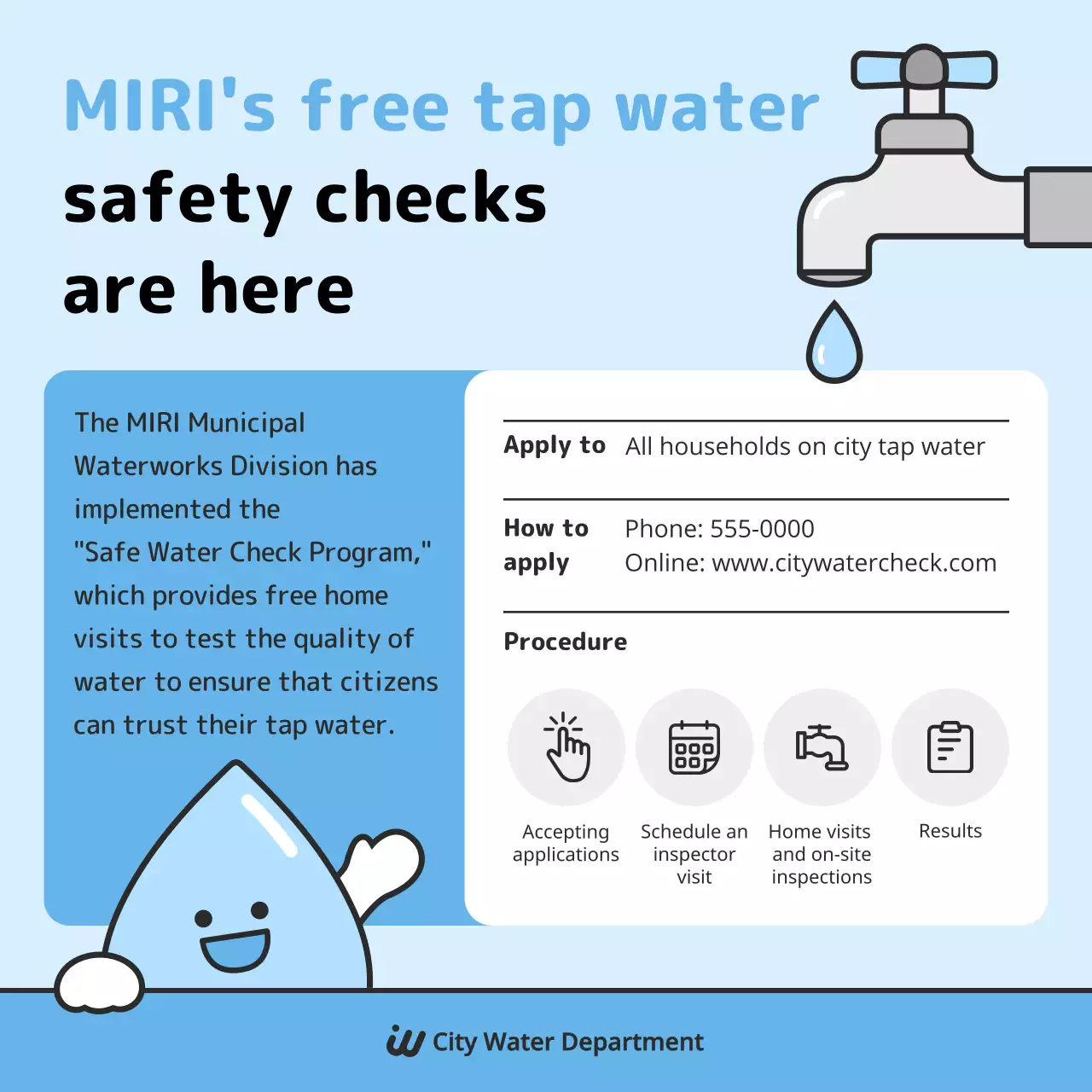 promosi keselamatan air modern berwarna biru