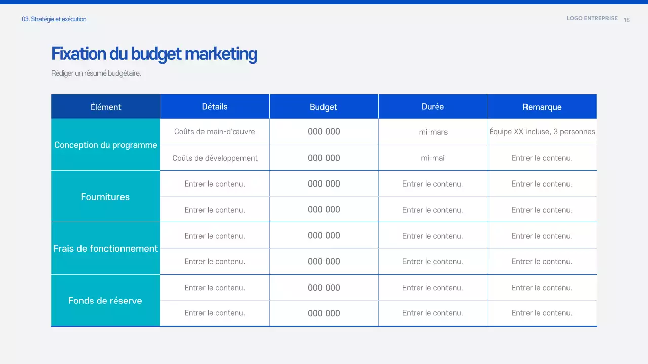 Document de planification de la proposition Blue Modern