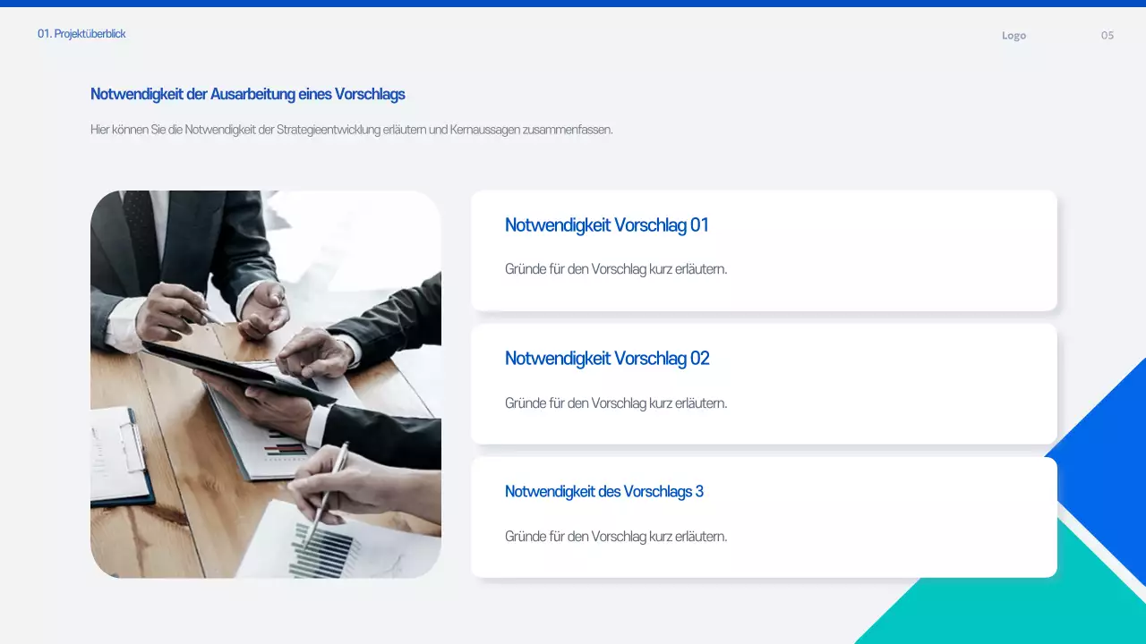 Blaues modernes Angebotsplanungsdokument