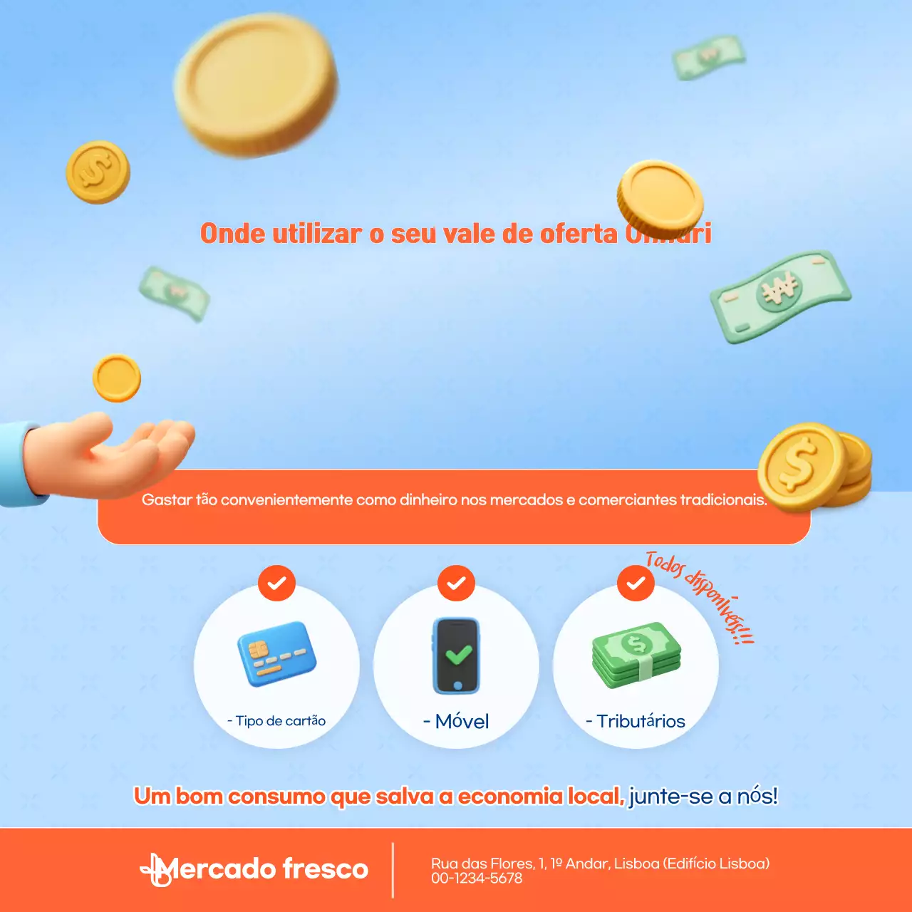 Promoção de mercado tradicional limpo em azul celeste