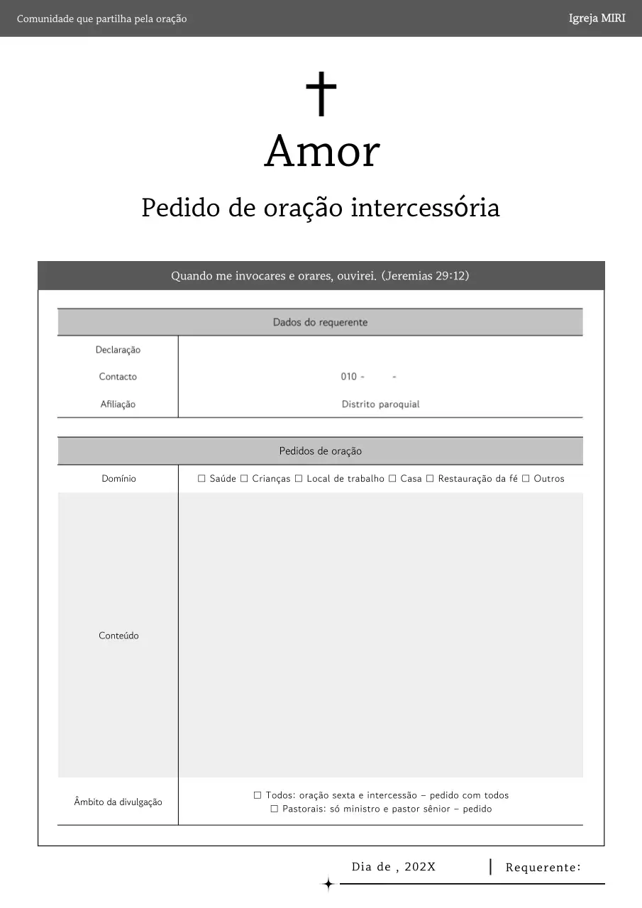 Guia de Pedidos de Oração Simples em Cinza