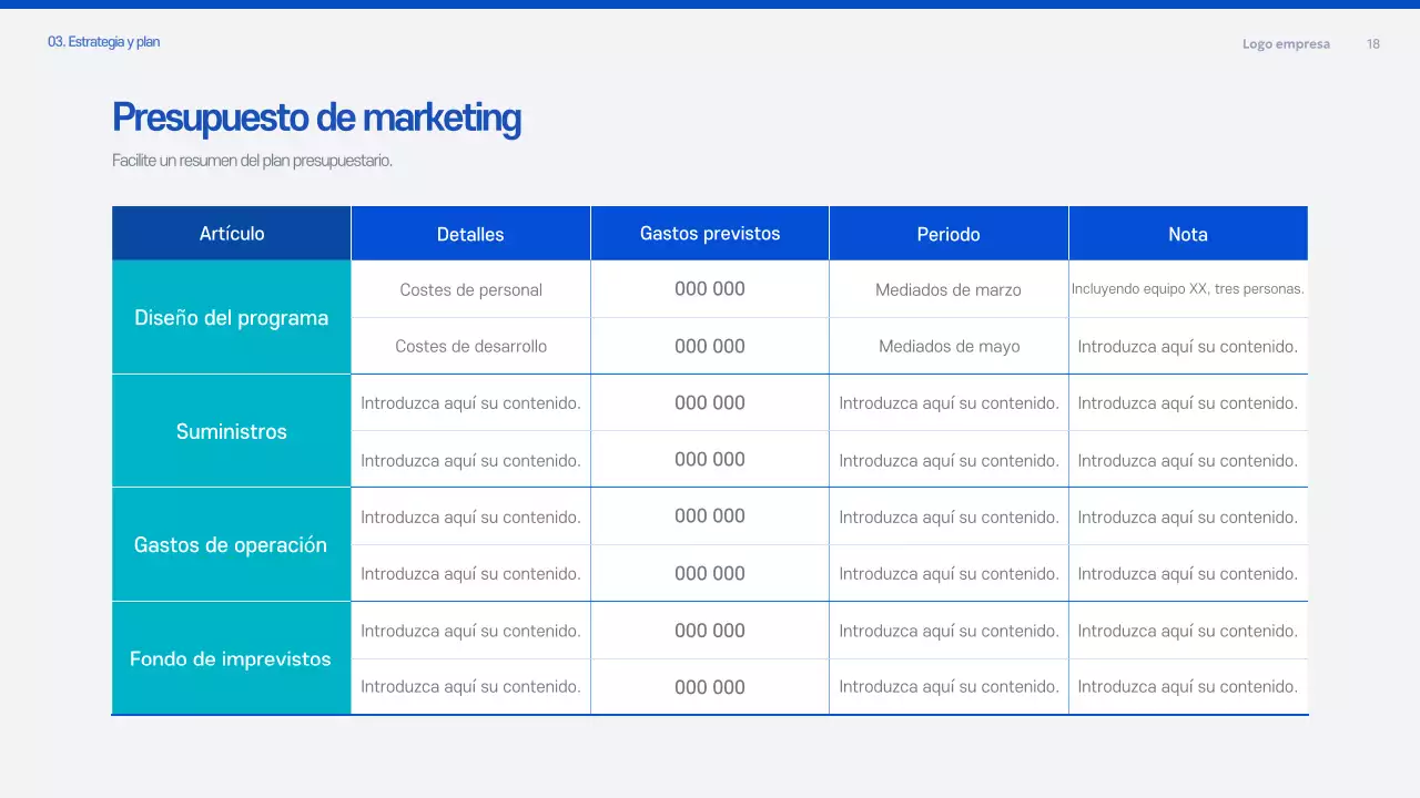 Documento de planificación de la propuesta moderna azul