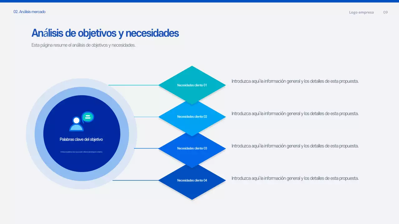 Documento de planificación de la propuesta moderna azul