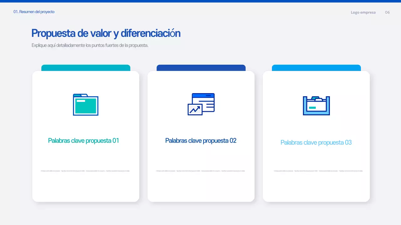 Documento de planificación de la propuesta moderna azul