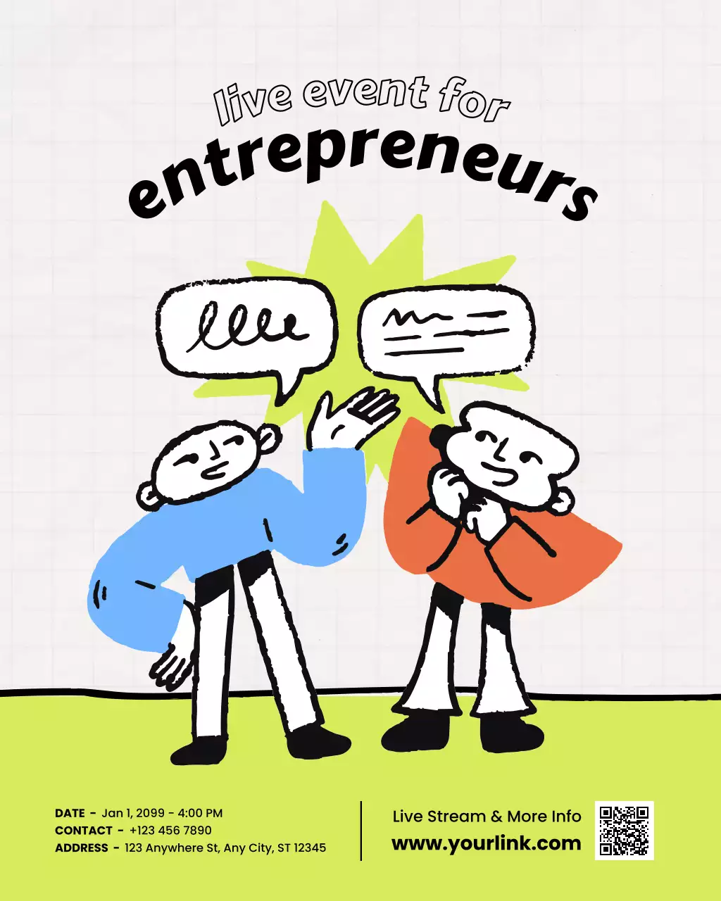 colorful comic entrepreneur event