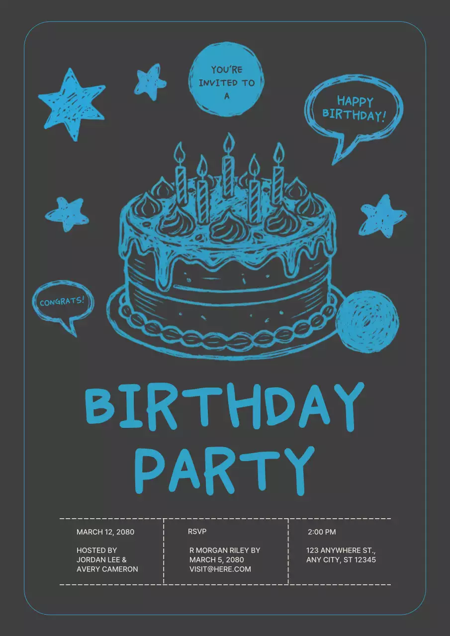 Blue Retro Birthday Invitation Poster
