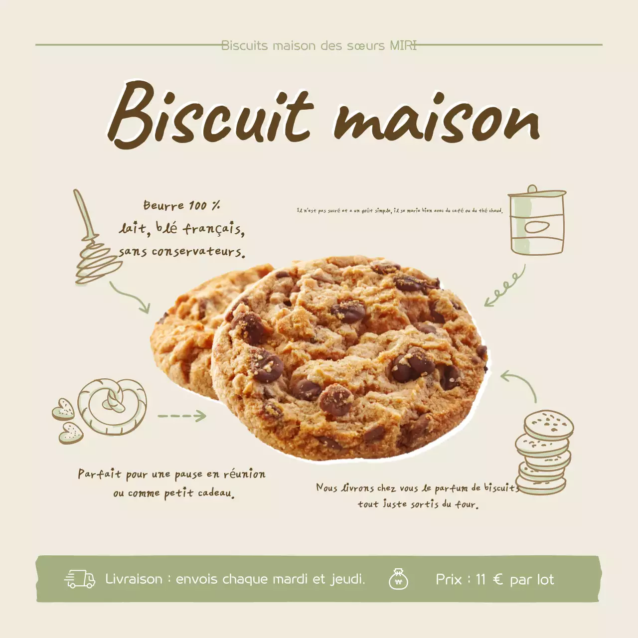 Publicité pour des biscuits beiges simples faits maison