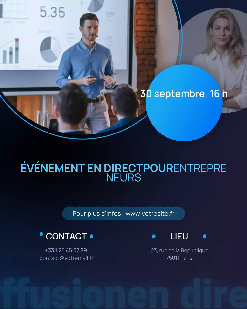 annonce commerciale moderne bleue