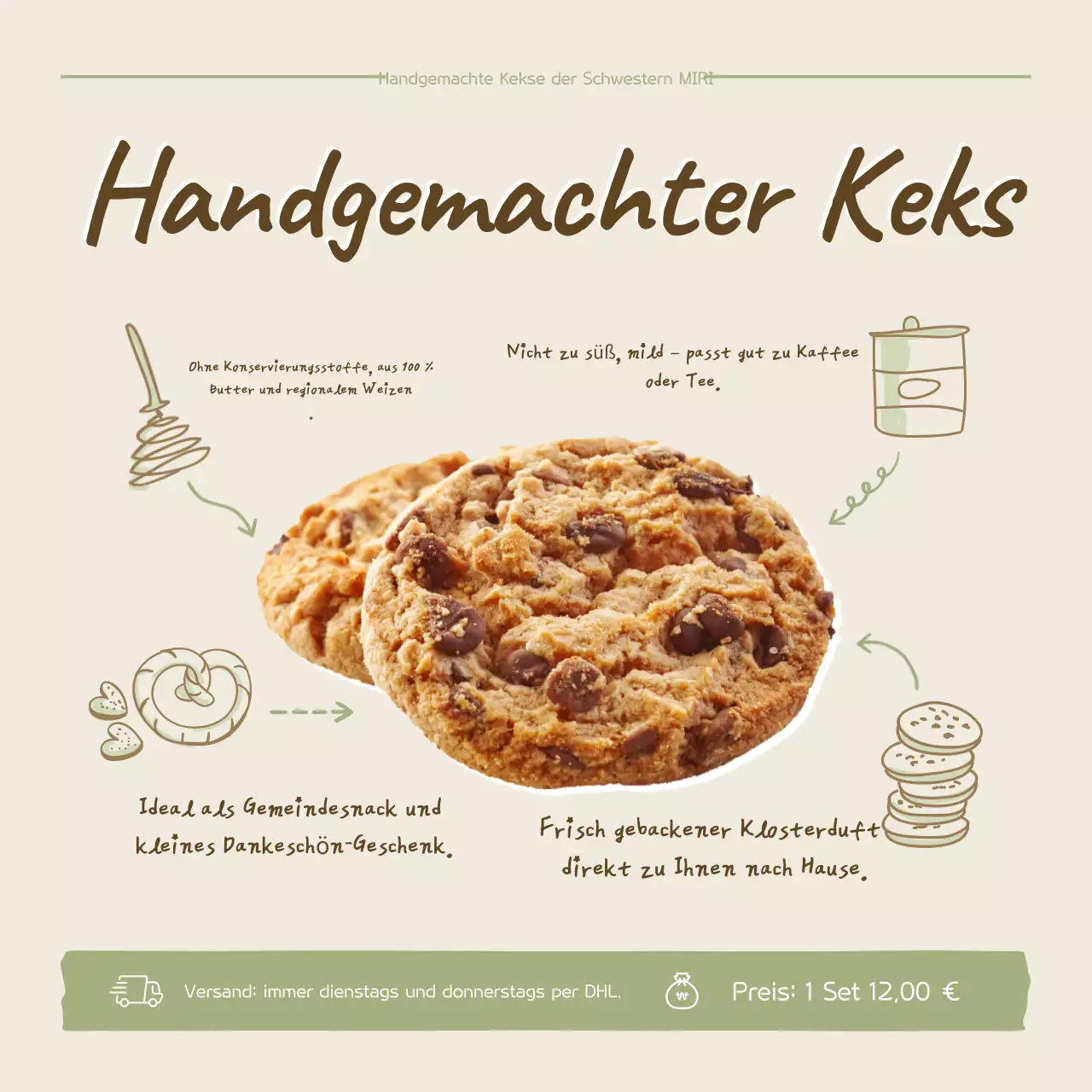 Werbung für einfache, hausgemachte Kekse in Beige