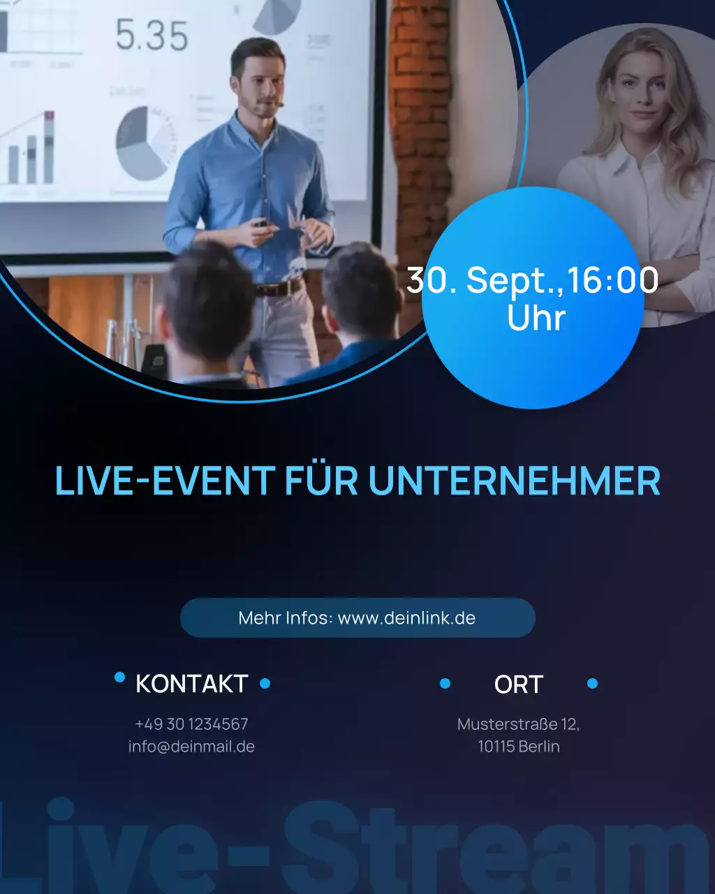 blaue moderne Geschäftsankündigung