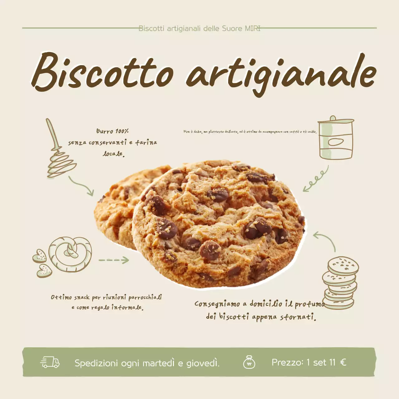 Pubblicità di biscotti semplici fatti in casa beige