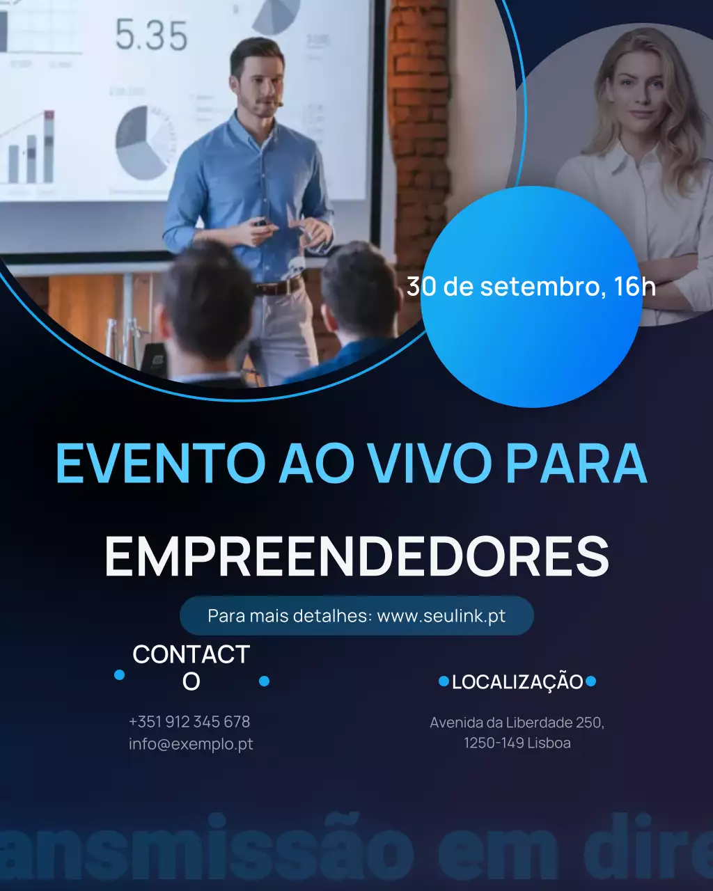 anúncio comercial moderno azul