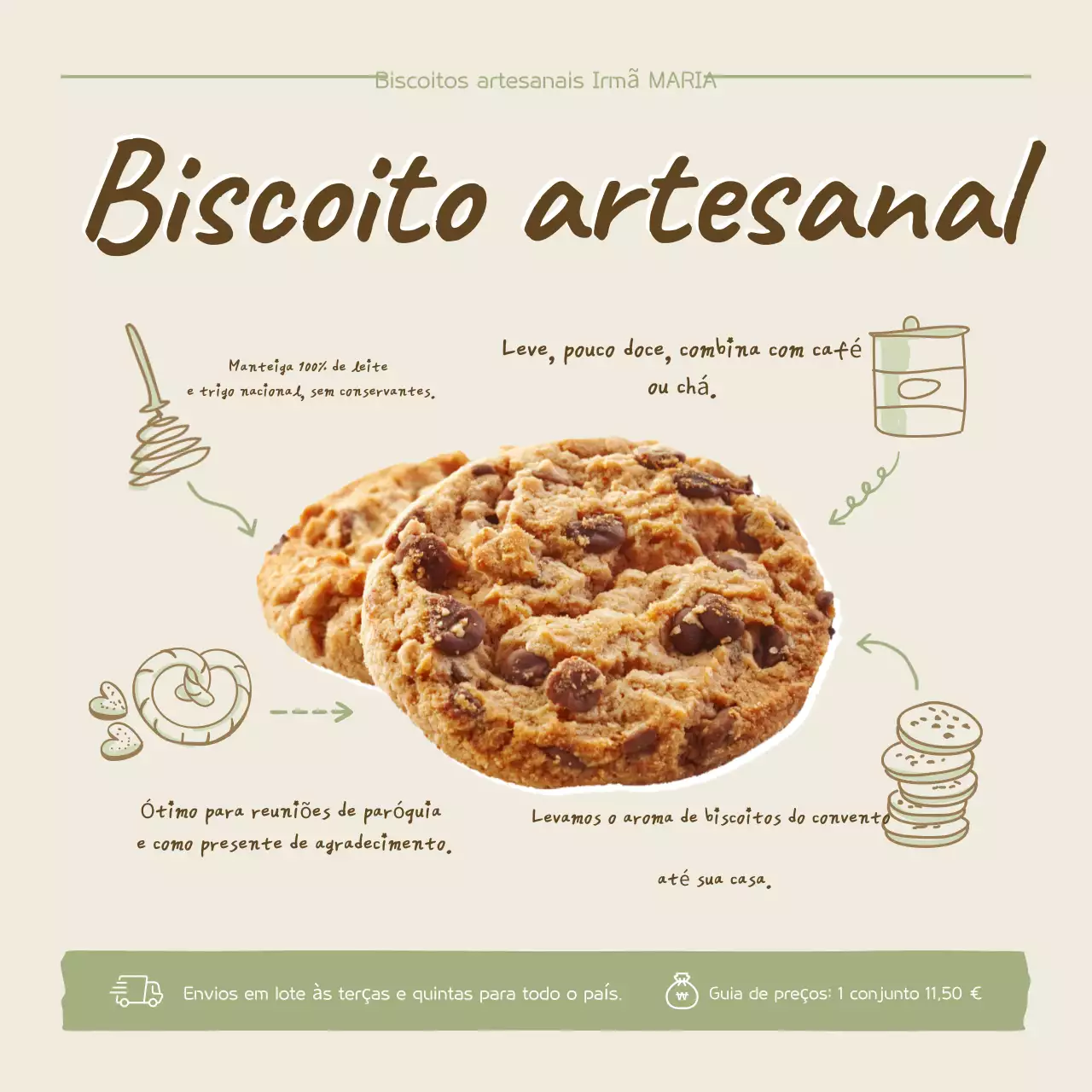 Anúncio de biscoito caseiro simples bege