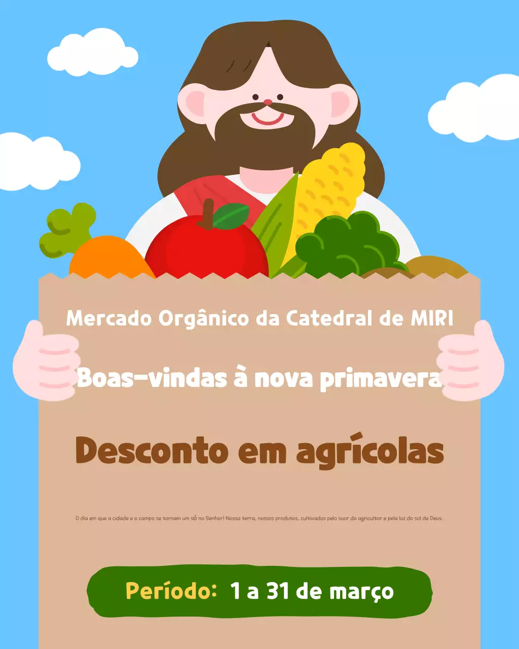 Venda de produtos agrícolas fofos em azul celeste