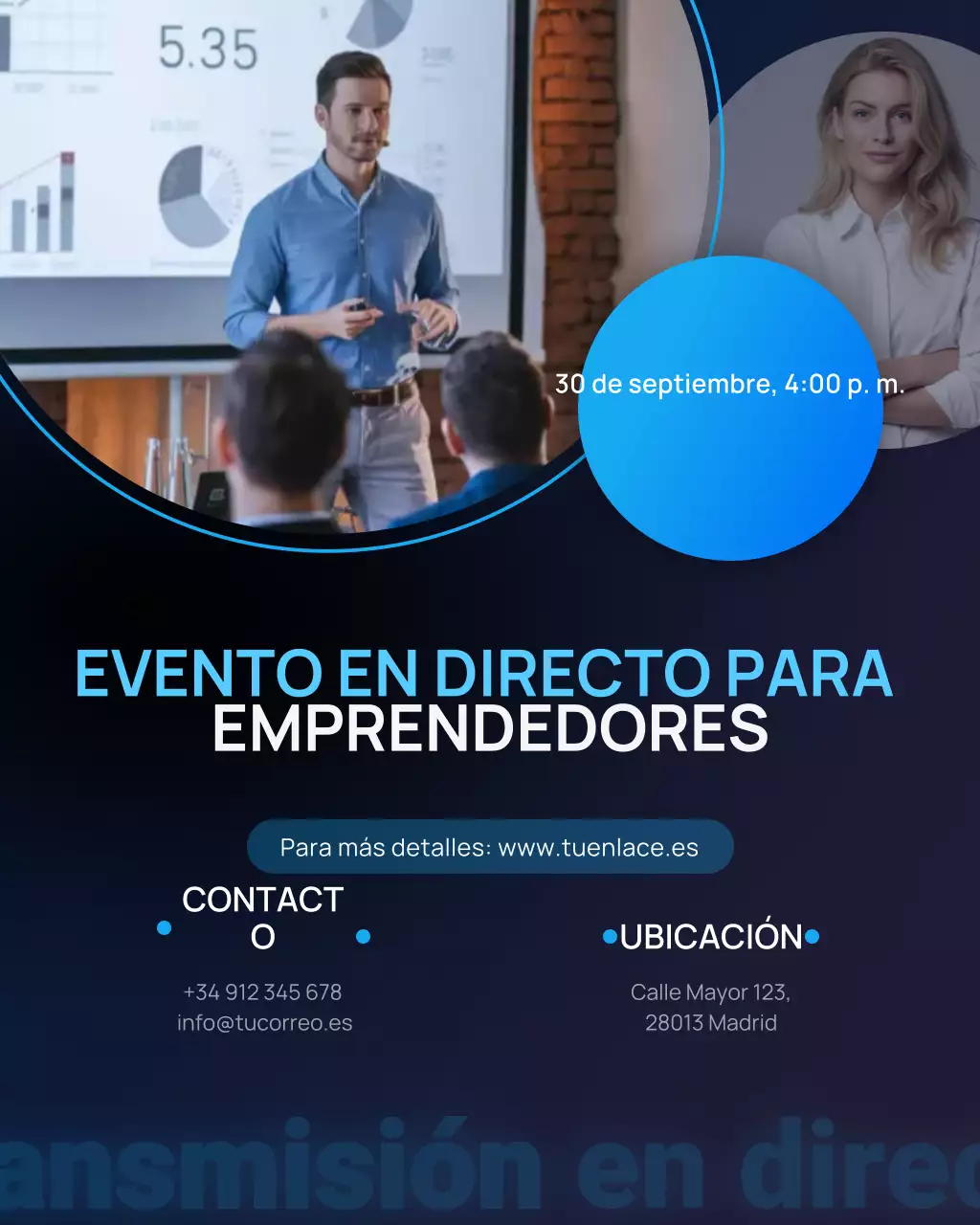 Anuncio empresarial moderno en azul