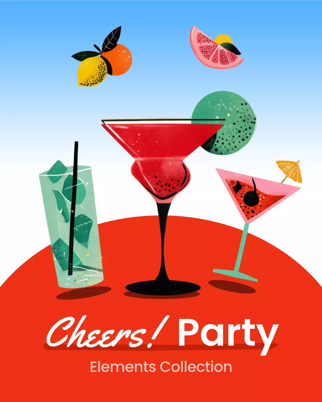 Red Retro Cocktail Elements
