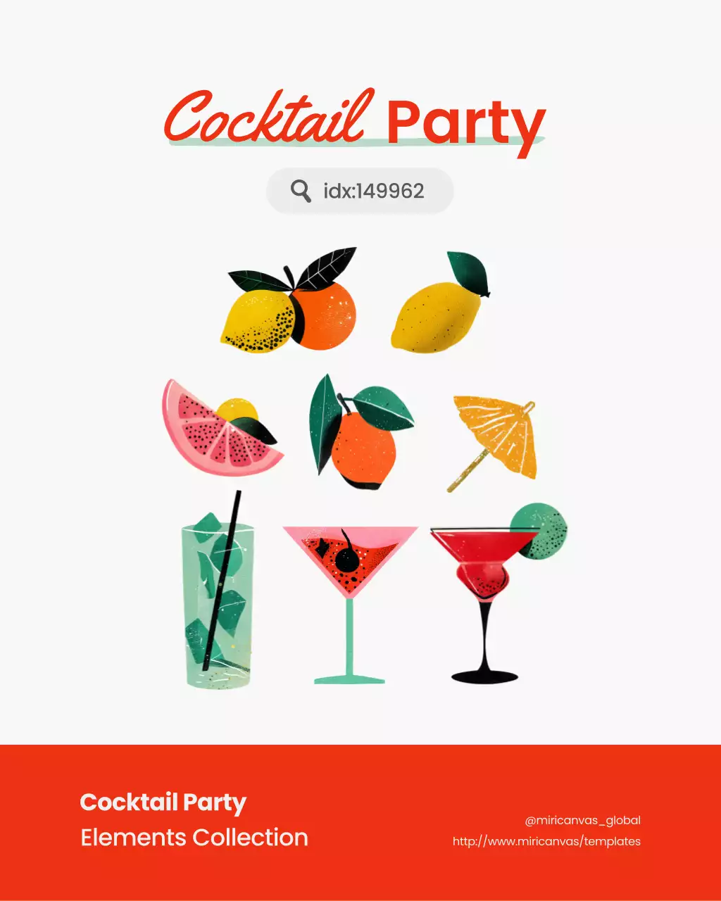 Red Retro Cocktail Elements