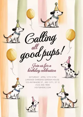 Poster Undangan Anjing Lucu Berwarna-warni