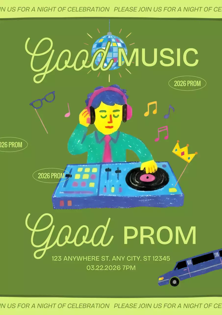 Green Retro Prom Invitation