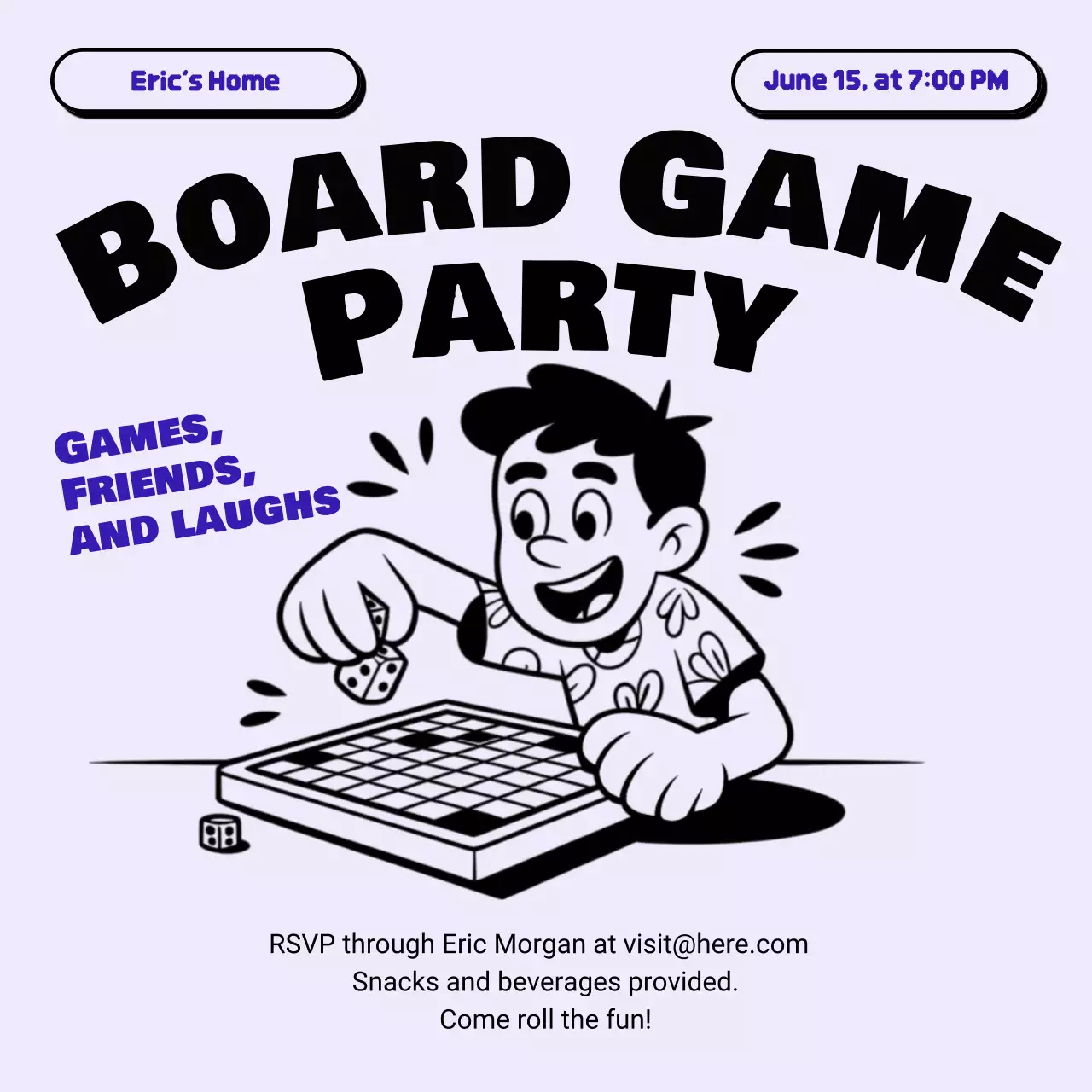 Black Comic Board Game Invitation Instagram Post