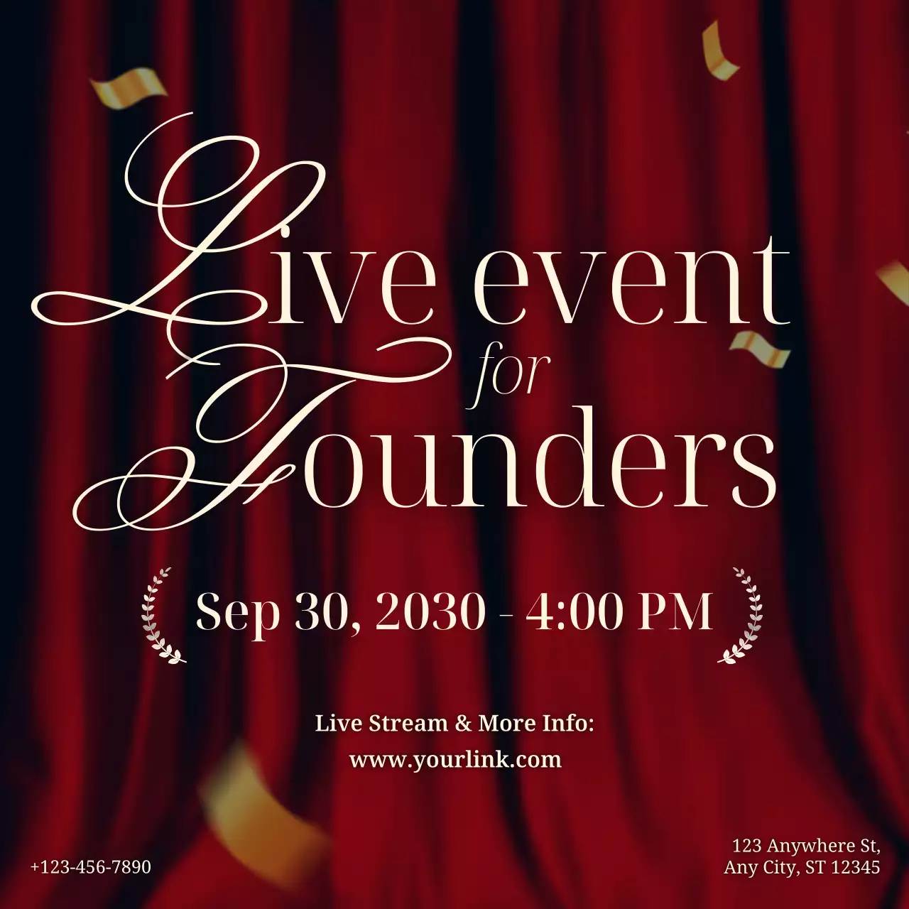 anúncio de evento elegante em vermelho