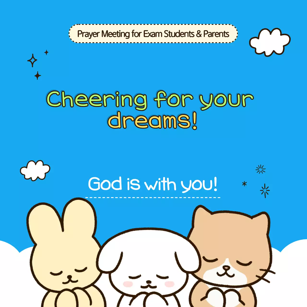 Quảng bá cho buổi họp cầu nguyện dễ thương và màu xanh da trời.