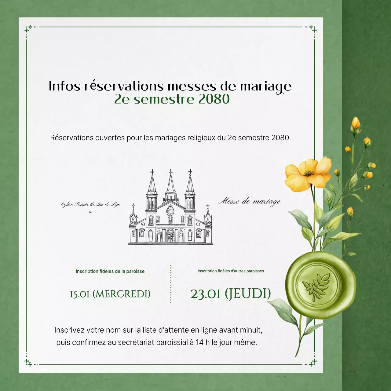 Guide de location et de candidature pour le lieu de mariage Green Classic