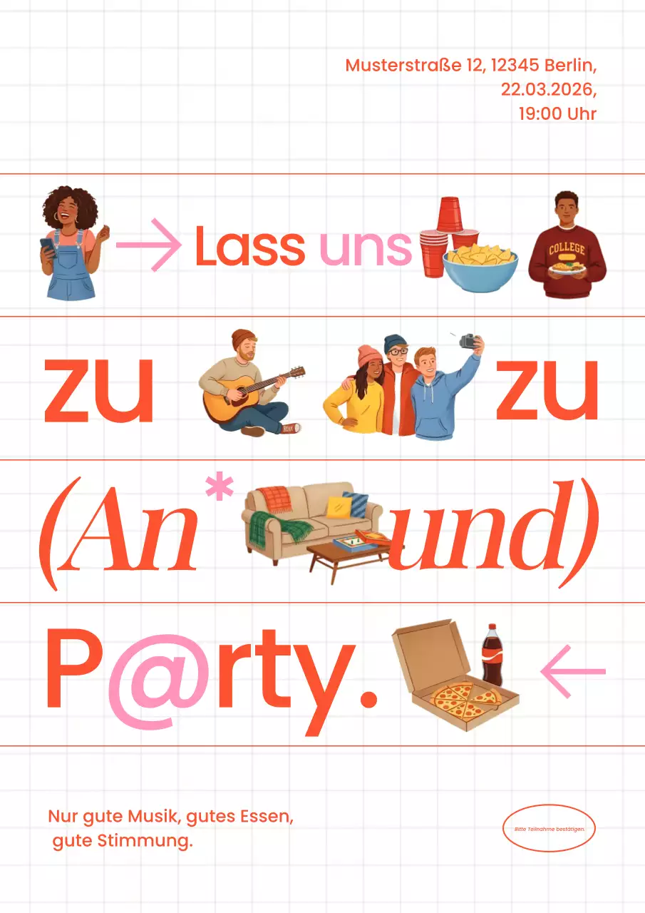 Trendige orangefarbene Heimparty