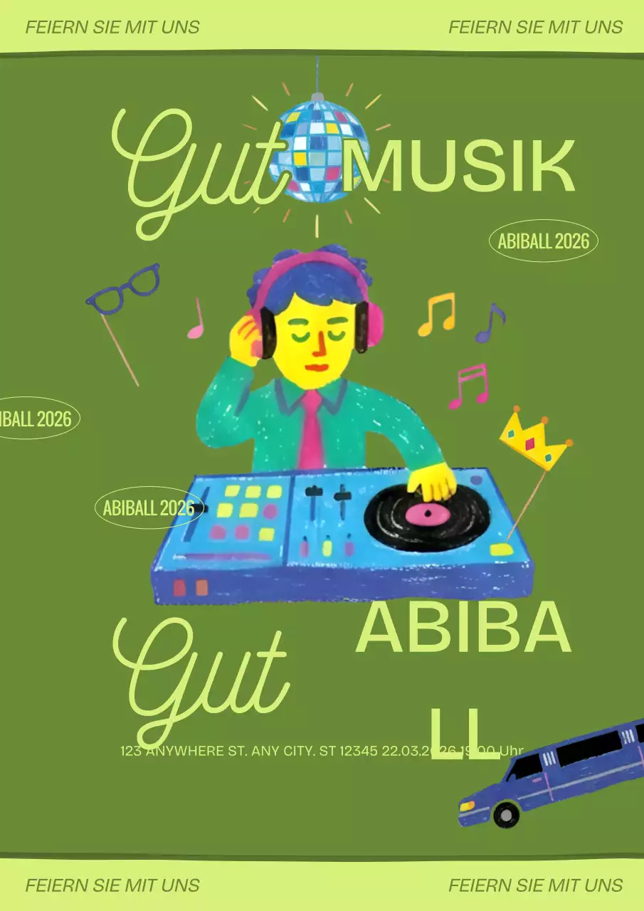 Grüne Retro-Einladung zum Abschlussball