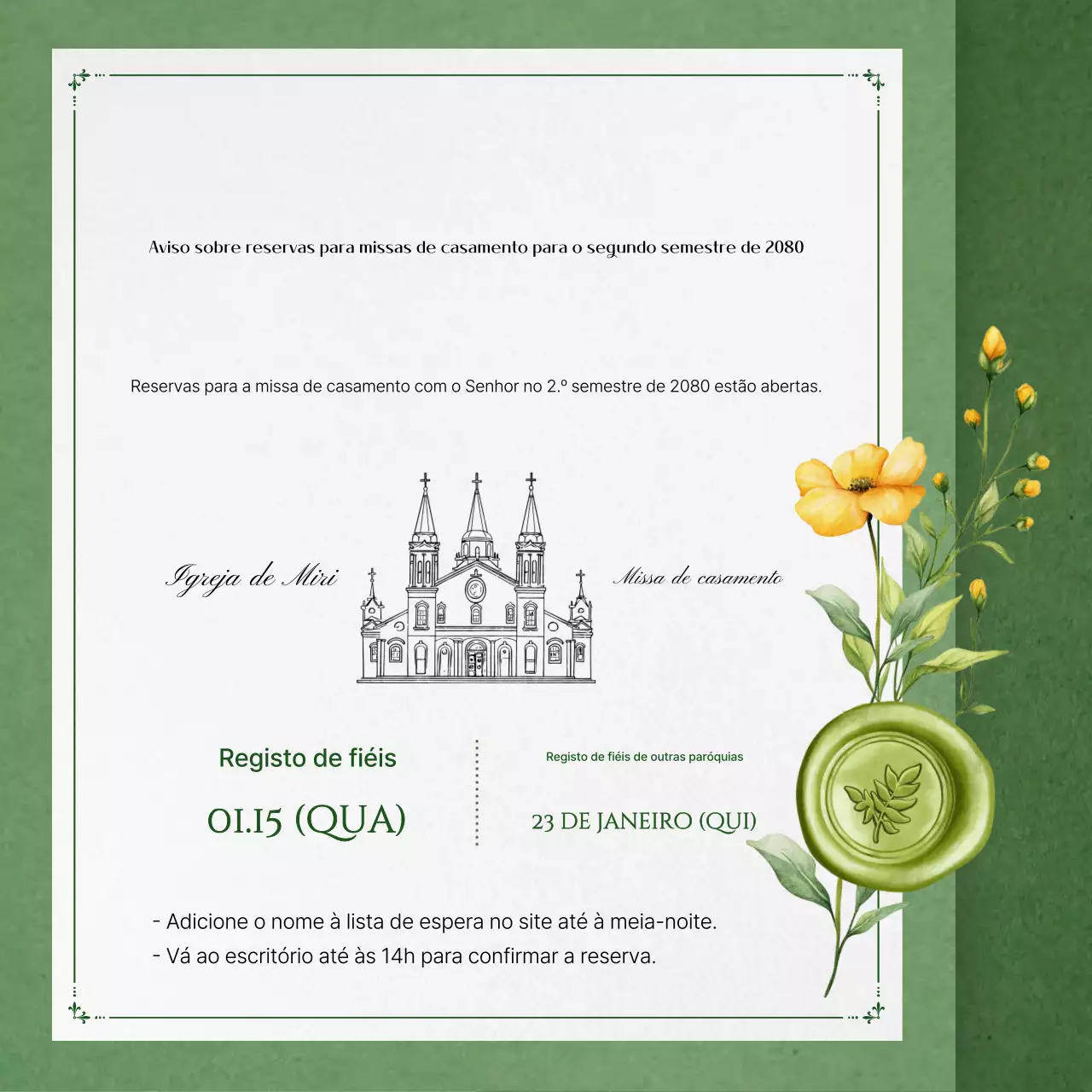 Guia de Aluguel e Inscrição para o Espaço de Casamento Green Classic