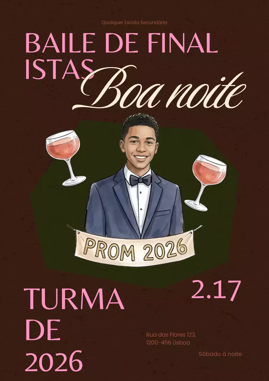 Convite moderno marrom para baile de formatura