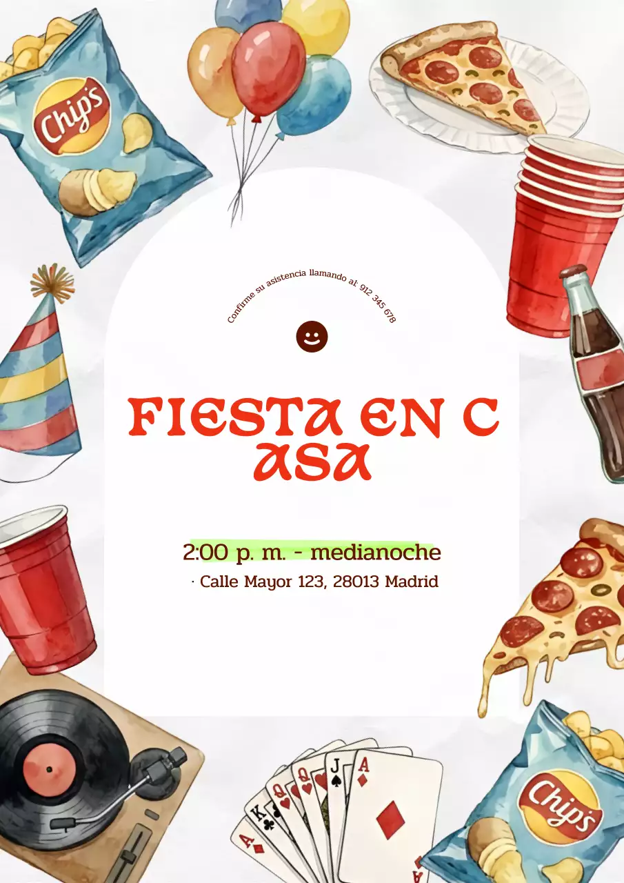 Invitación colorida para fiesta en casa