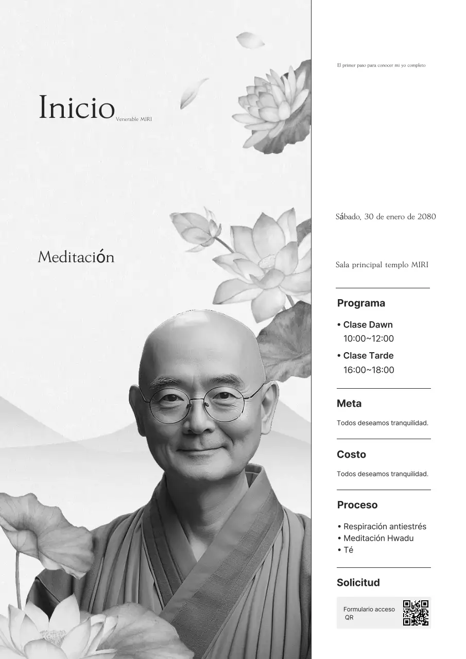 Guía de meditación tradicional en blanco y negro