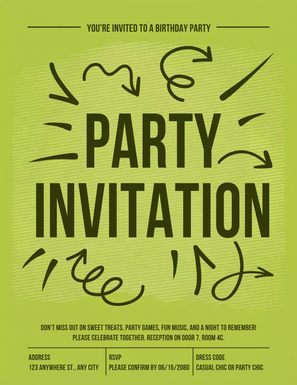 Poster Undangan Ulang Tahun Berwarna Hijau yang Ceria